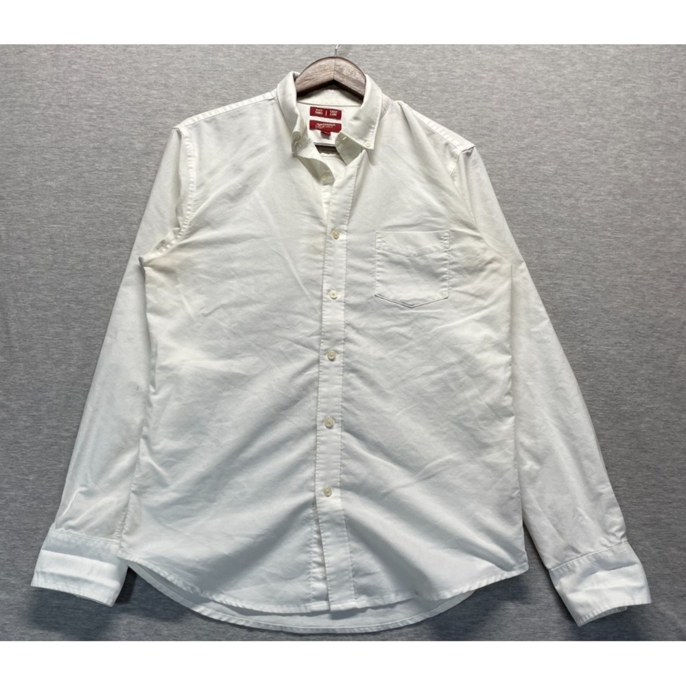 Arizona Jean Co Flex Easy Care Shirt Men Medium White Cotton Pleated Button Down